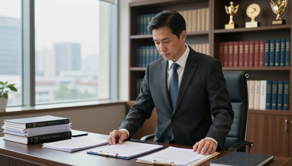 A professional politician standing in a modern office setting, portraying the concept of a minister's salary. The foreground features a neatly dressed individual in a tailored suit, looking thoughtfully at a stack of official documents and financial reports spread out on a sleek desk. In the middle ground, a large window displays a cityscape, hinting at governance and economic activity. The background showcases shelves filled with books and awards, creating an atmosphere of authority and professionalism. Soft, natural lighting pours in from the window, enhancing the serious yet strategic mood of the scene. Capture the moment from a slightly elevated angle to emphasize the importance of the subject and the significance of their role in public service. A professional politician standing in a modern office setting, portraying the concept of a minister's salary. The foreground features a neatly dressed individual in a tailored suit, looking thoughtfully at a stack of official documents and financial reports spread out on a sleek desk. In the middle ground, a large window displays a cityscape, hinting at governance and economic activity. The background showcases shelves filled with books and awards, creating an atmosphere of authority and professionalism. Soft, natural lighting pours in from the window, enhancing the serious yet strategic mood of the scene. Capture the moment from a slightly elevated angle to emphasize the importance of the subject and the significance of their role in public service.